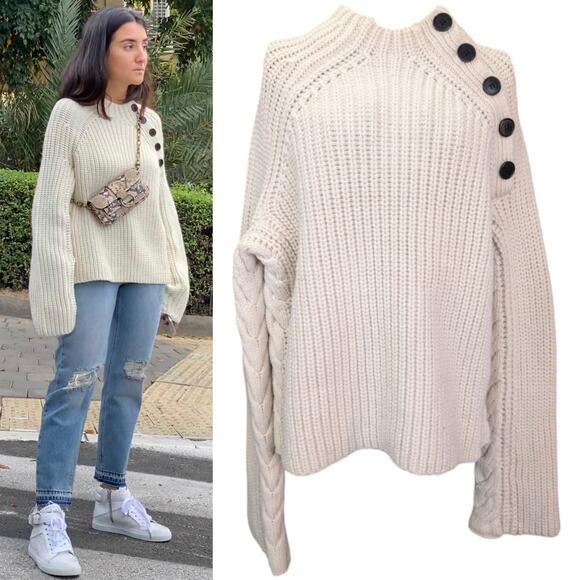 Zadig & Voltaire Sweaters - Zadig & Voltaire Défilé Colette Oversized Chunky Wool Knit Button Neck Sweater